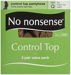 No Nonsense Women's Control Top Pantyhose 3-Pack, Tan, Plus