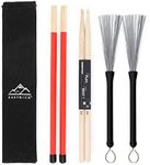 EastRock Drum Sticks Set included 5A Maple Wood Drum Sticks, Drum Wire Brushes Retractable Drum Stick Brush Drum Rods Sticks with Storage Bag