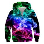 ACOCOPY Hoodies for Boys 3D Colorful Smoke Hooded Sweatshirts Zip Up Long Sleeve Pullover Hoodie for Winter Size 12-14