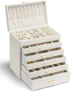 Vlando Large Jewelry Organizer Box for Women Girls,6-Layer Jewelry Organizer for Necklaces Earrings Bracelets Rings watchs,large Capacity Jewelry Storage Case,Beige