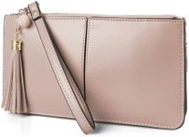 befen Genuine Leather Wristlet Clutch for Women Ultra-Slim Ladies Credit Card Holder Wallet Purses with RFID Protection (Light Beige Pink)