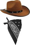 ILOVEFANCYDRESS COWBOY FANCY DRESS ACCESSORY SET COSTUME BROWN STAR STUDDED COWBOY HAT & COLOURED BLACK PAISLEY BANDANA WILD WEST WESTERN SHERIFF BANDANNA (BLACK BANDANA - PACK OF 1)