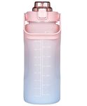 XXSSIER Sipper Water Bottle 2 Liter with Motivational Time Marker Non-Toxic Water Bottle for Office, Water Bottle for Gym (Pink), Plastic, Pack of 1