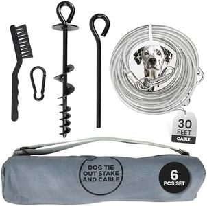 Heavy Duty Dog Tie Out Cable and Stake Set - 30ft Leash for Large Dogs, Cleaning Brush, Metal Carabiner, Lever Tool, Sturdy Spiral Stake - Dog Runner for Yard, Park, & Beach - Top Dog Pet Gear