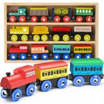 Play22 6006 Wooden 12 Pcs Magnetic Includes 3 Engines-Toy Train Sets for Kids Toddler Boys and Girls