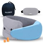 Billebon Memory Foam Neck Pillow with Cooling Gel, Snake Shape Travel Pillow with Snap Button, Neck Rest for Travelling & Flight Travel, Ergonomic Support for Comfort & Pain Relief (Grey Combo)