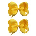 2Pcs Ribbon Hair Bow Clips Barrettes 6 Inch Ribbons Hair Bows Ponytail Holder Bow Hair Clip Cheerleading Hairpin Hair Styling Accessories for Girls Women Birthday Christmas Valentine Wedding (Yellow)