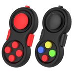 ATiC Fidget Toys, [2 Pack] Fidget Pad, Stress Reducer Classic Game Controller Pad Anti-Anxiety Focus Hand Shank Toy for ADD, ADHD, Autism Kids and Adults Killing Time, Colorful/Black + Red/Black