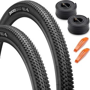 JUCEO 26x1.95 Bike Tire and Tube Set Replacement Folding Bicycle Tires Wear-Resistant for MTB All-Terrain with 2 Tire Levers