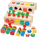 TEUVO Colour Sorting Toys for Toddlers 1 2 3 4 Years Old, 3 in 1 Montessori Toys Shape Sorter & Stacking Matching Educational Toys, Wooden Early Development & Activity Sensory Toys Gifts for Boys Girl