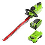 Greenworks G40HT61K2 Cordless Hedge Trimmer, 61cm Dual Action Blades, Cuts up to 27mm Thick Branches and Stems, 3000spm, 40V 2Ah Battery & Charger, 3 Year Guarantee