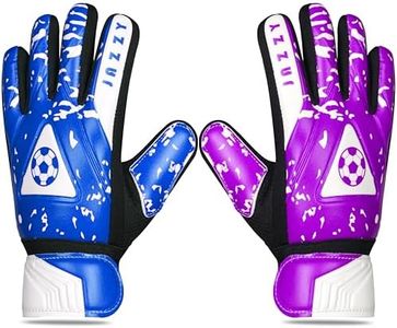 Jazzy Sports Contrast Goalkeeper Gloves for Youth, Kids Goalie Gloves with Double Wrist Protection, Non-Slip Latex Material, Adult Soccer Goalkeeper (Navy Blue-Purple, Size 5 Suitable for 9-12 Years)
