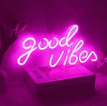 Good Vibes Neon Sign for Wall Decor, USB Power LED Neon Sign for Party Home Bedroom Living Party Room Hotel Shop Offices Cafes Bars Wall Art Decoration 16X7.8" (Pink)