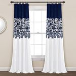 Lush Decor Navy Estate Garden Print Curtains Light Filtering Window Panel Set for Living, Dining, Bedroom (Pair), Long Wide, 95 in x 52