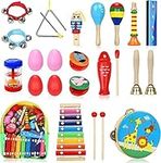 Jojoin Toddler Musical Instruments, 25PCS Wooden Percussion Instruments Toys Set with Storage Backpack, Tambourine, Maracas, Castanets etc. Early Education Musical Toys for Boys and Girls 3+