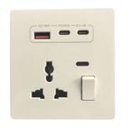 AplinK PD20W Wall Socket Type C & QC18W 3 A USB Wall Socket Wall Charger with Universal socket with switch control USB Charger for Home and Office,WITH BACK BOX(WHITE)