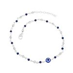 OVANA 925 Sterling Silver | Blue Eye Anklet | 925 Payal (Single Anklet) | Adjustable Chain | Gift for Her | Gifts for Women and Girls | 925 Hallmarked