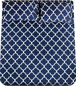 Utopia Bedding Queen Sheet Set, Soft Microfiber 4 Piece Bed Sheets with 16" Deep Pocket - Easy Care Brushed Microfiber (Quatrefoil - Navy)