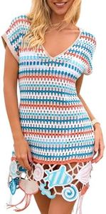 FAIRY SEASON Women's Crochet Beach Cover Up Dress, Boho Tassel Swimsuit Coverup with 3D Ocean Embroidery for Summer Vacation
