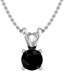 1/3 Carat Black Diamond Solitaire Pendant Necklace in 14K White Gold (Silver Chain Included)