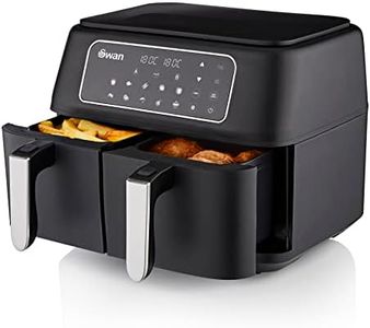 Swan SD10410N 8L Digital Dual Basket Air Fryer with Keep Warm Function, 10 One-Touch Pre-sets, Rapid Air Circulation, 1600W, Black