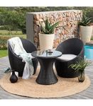 DEVOKO Outdoor Conversation HDPE Wicker Furniture Set with Cushions for Small Space Like Your Garden, Backyard, Porch, Pool (Black and Offwhite)