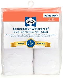 Sealy SecureStay 2-Pack Waterproof Fitted Toddler Bed and Baby Crib Mattress Pad Protector, Noiseless, Machine Washable and Dryer Friendly, 52" x 28"- White