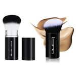 Brush Master 2pcs Retractable Foundation Makeup Brush, Kabuki Brush For Powder, Blush, Bronzer, Concealer, Portable Brush Cover, Perfect for Travel(Black)