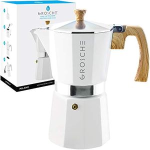 GROSCHE Milano Stovetop Espresso Maker Moka Pot 9 Cup- 15.2 oz, White - Moka Expresso Coffee Maker Stove top coffee maker Moka Italian espresso greca coffee maker brewer percolator