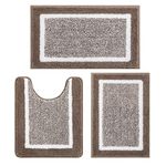 Pauwer Bathroom Rugs Sets 3 Piece Bathroom Shower Rugs with U-Shaped Contour Toilet Mat Absorbent Microfiber Plush Bath Mats Non Slip Bath Rugs Machine Washable Shaggy Bathroom Floor Mats