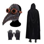 Plague Doctor Mask Bird Beak Long Nose Beak Steampunk Mask with a Pair of Gloves and Black Hooded Cloak Halloween Costume Props Mask