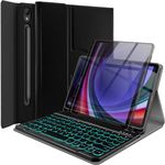 Backlit Keyboard Case for Samsung Galaxy Tab S10 FE 2025/ S9 FE 5G 2023 10.9"/Tab S9 11 Inch, 7 Color Light Detachable Wireless Keyboard with 360 Rotatable PU Case
