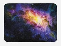 Ambesonne Galaxy Bath Mat, Nebula Gas Cloud in Space Dust Milky Way in Atmosphere Universe Print, Plush Bathroom Decor Mat with Non Slip Backing, 29.5" X 17.5", Black Purple