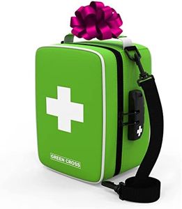 GREEN CROSS Stash Bag with Combination Lock Box Odor Proof Stash Case Container for Storage Travel Medicine First Aid with Adjustable Compartments (Green Nylon)