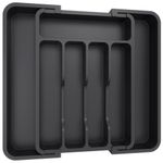 Lifewit Silverware Drawer Organizer, Expandable BPA Free Utensil Tray for Kitchen, Adjustable Flatware and Cutlery Holder for Spoons Forks Knives, Plastic Kitchen Organizers and Storage, Black