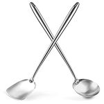 YOSUKATA 17"/43.5 cm Wok Spatula and Ladle - Set of 2 Heat-Resistant Wok Tools - Universal Wok Ladle and Spatula - High-Grade Stainless Steel Cooking Utensils and Wok Accessories - Solid Wok Utensils