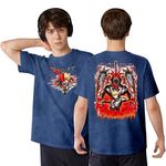 MIGLOCUST Anime T Shirt for Boys - Chain Saw Man Kids Half Sleeve Drop Shoulder Anim Print Tshirt Melange Blue 14-15 Years