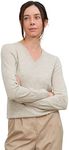 State Cashmere Women’s Essential V-Neck Sweater 100% Pure Cashmere Classic Long Sleeve Pullover (Undyed Natural, X-Large)