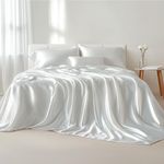 Bedsure Satin Sheets - Soft Satin King Sheets Set, 4 Pcs Luxury Silky Sheets, Similar to Silk Sheets, Pure White Satin Sheets King for Hair and Skin, Gifts for Women