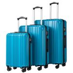 COOLIFE Hard Shell Suitcase Rolling Suitcase Travel Suitcase Luggage Carry on Luggage PC+ABS Material Lightweight with TSA Lock and 4 Wheels (Turquoise Blue, Set（S/M/L）)