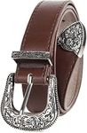 KorhLeoh Western-Belts-for-Women - Cowboy Cowgirl-Lether-Waist-Belts with Vintage Western-Carved-Buckle for Jeans Pants Dresses