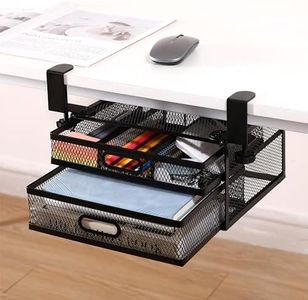 ROLIZOE Under Desk Organizer Clamp On with 2 Sliding Drawers Mesh Metal Desk Drawer On Desk Or Under Desk Storage No Drilling Anti-Slip Hanging Desk Organizer Desk Pencil Drawer for Home & Office