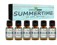 Premium Grade Fragrance Oil-Summer Time- Gift Set 6/10ml for Diffuser, Body oil, Skin & Hair, Massage, Baby Powder, Beachwood, Tropical Island, Summer Breeze, Toasted Marshmallows, Vanilla