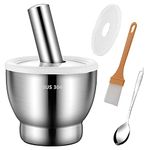 Locci Mortar and Pestle Set Large, Molcajete, Pill Grinder Guacamole Muddler and Bowls Herb Pesto Spice Crusher, 18/8 Stainless Steel (Large-5inches)