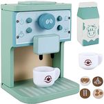 Keyohome 8Pcs Wooden Coffee Machine Play Set,Brew And Serve Wooden Coffee Maker Set,Wooden Kitchen Coffee Machine Maker Toy Set Early Education Coffee Machine for Kids Gift for Kids Gift.(blue)