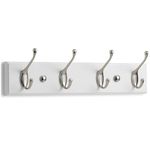 LARHN White Coat Hooks Wall Mounted Coat Rack - 4 Matt-Nickel Wall Hooks - 42 cm - All Fixings Included for Quick & Easy Installation