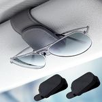 Car Sunglasses Holder, 2 Pack Glasses Hanger Clip for Car Visor Magnetic Leather Swimming Goggles Holder Ticket Card Clip Adjustable Tightness Suitable for Different Size Eyeglasses (Black)