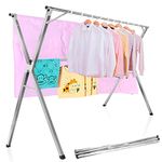 BQKOZFIN Clothes Drying Rack, 1.5M Retractable Stainless Steel Clothes Drying Rack with 20 PP Windproof Hooks Space Saving Heavy Duty Drying Rack for Home, Silver