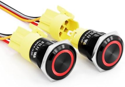 Flin Latching Push Button Switch ON of Switch 12V 24V 19mm (3/4'') 1NO 1NC IP65 Waterprof Red Ring LED Power Switches（2PCS Red Zinc-Aluminum Alloy