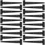 SEUNMUK 12 PCS T Strap Barn Door Hinges, 10 Inch Heavy Duty T Strap Shed Door Hinges, Black Barn Gate Hinges for Fence, Cabinet, Shutter, Gate, Sheds